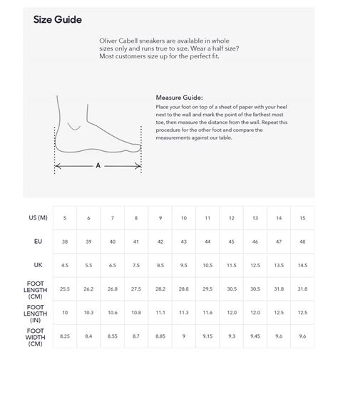 oliver cabell size chart.